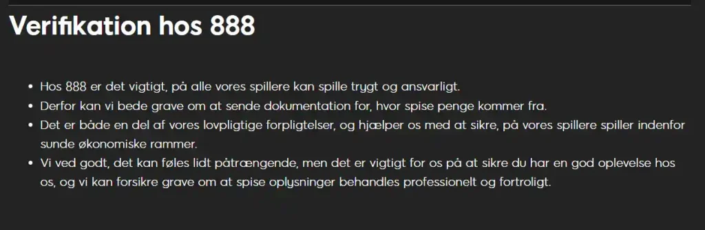 888 Danmarks hjælpeside om verificering og dokumentation