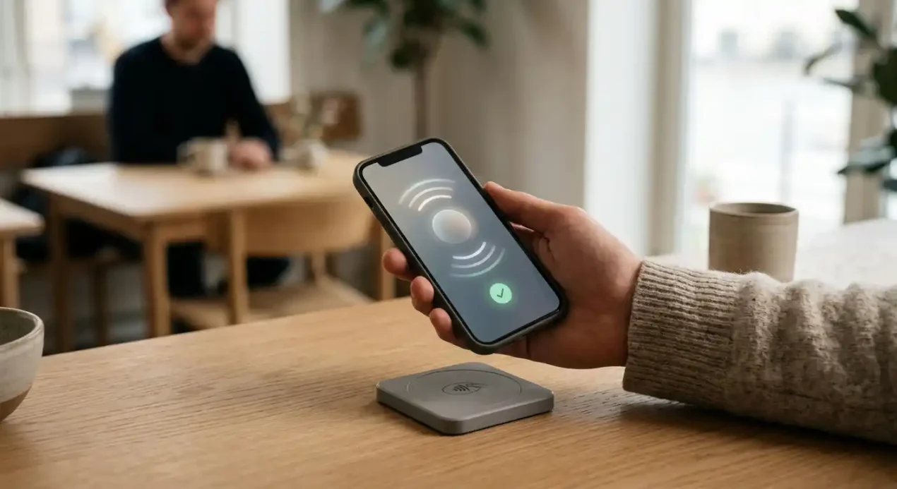 Neutral illustration af mobilbetaling i danske kroner